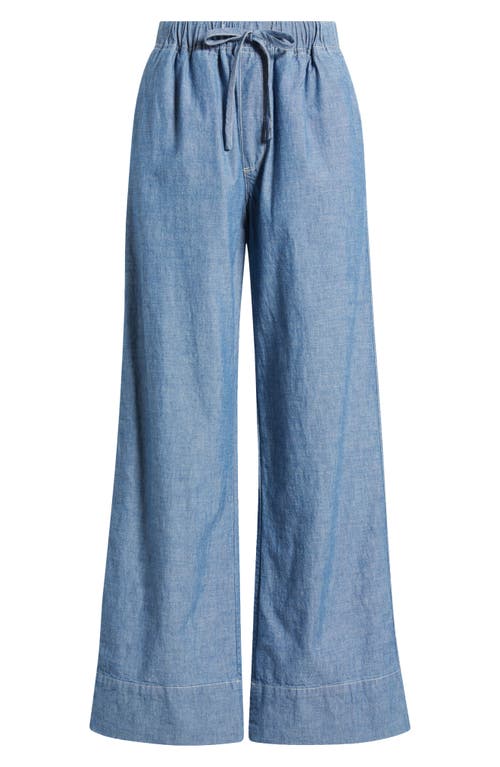 Alex Mill Riley Tie Waist Wide Leg Chambray Pants In Blue