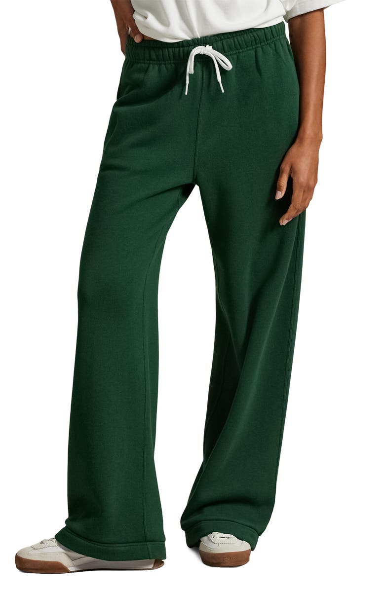 Polo Ralph Lauren Wide Leg Cotton Blend Fleece Sweatpants, Main, color, Northwest Pine