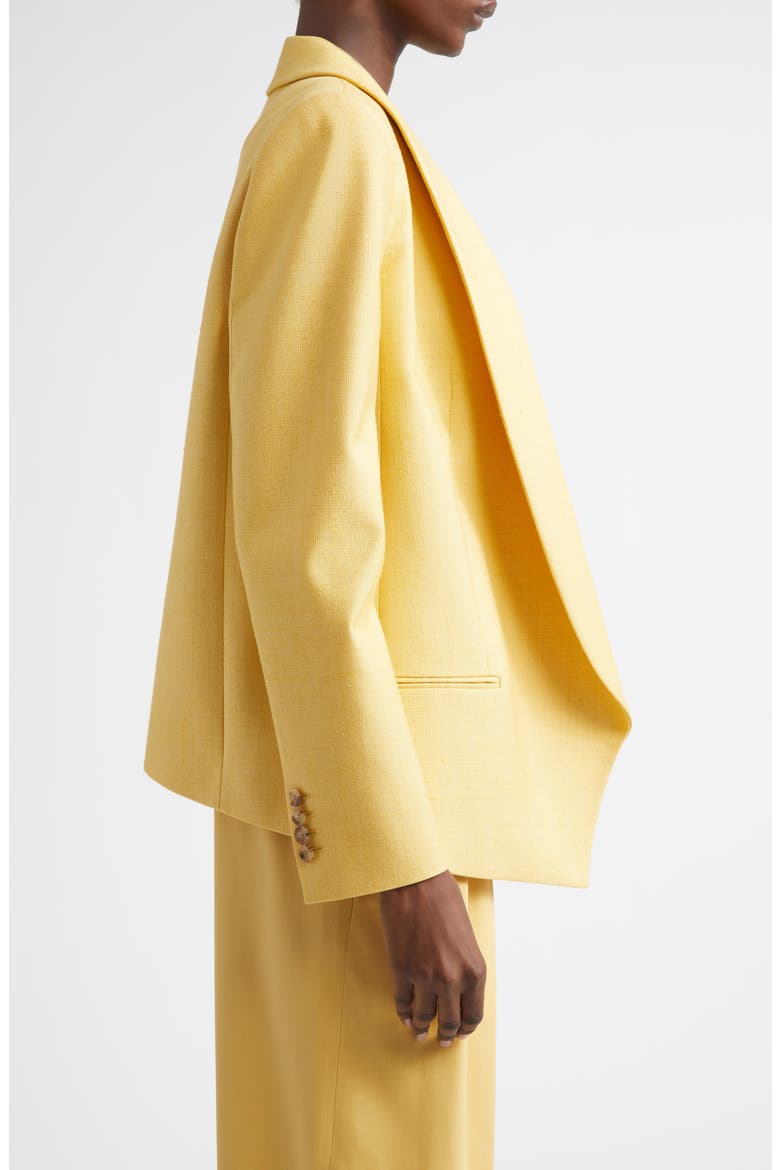 Asymmetric Open Front Silk Canvas Blazer, Alternate, color, PALOMINO