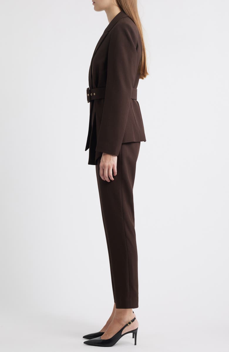 Tahari ASL Peak Lapel Belted Blazer & Pants Set, Alternate, color, Espresso