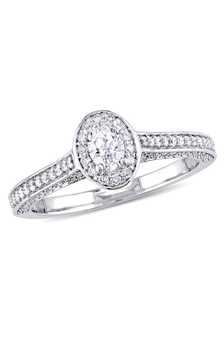 Diamond Oval Raised Halo Engagement Ring 14k, Main, color, 14k White Gold