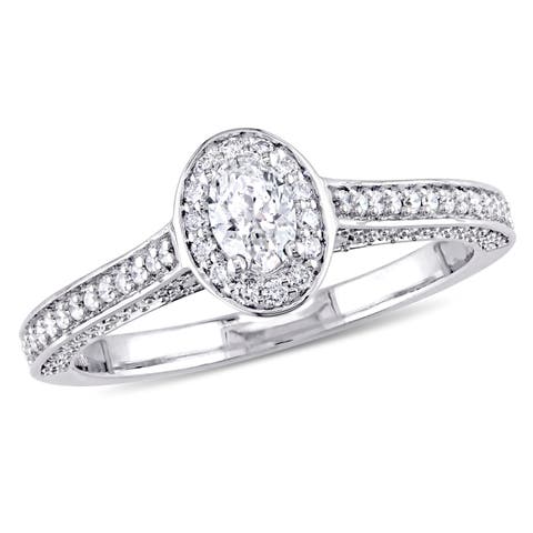 Diamond Oval Raised Halo Engagement Ring 14k