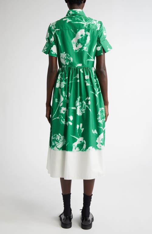Shop Erdem Floral Print Cotton Poplin Shirtdress In Carnation Cyanotype Clover