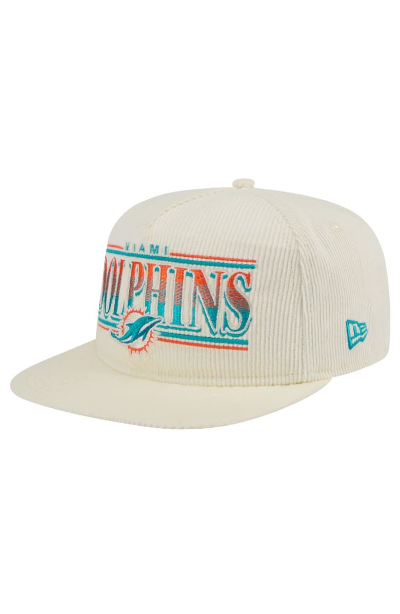New Era Men's New Era Cream Miami Dolphins Throwback Corduroy Golfer Snapback Hat, Alternate, color, 
