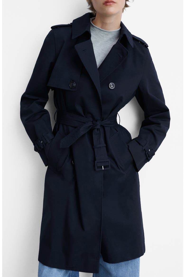 Classic Double Breasted Water Repellent Cotton Trench Coat, Alternate, color, DARK NAVY