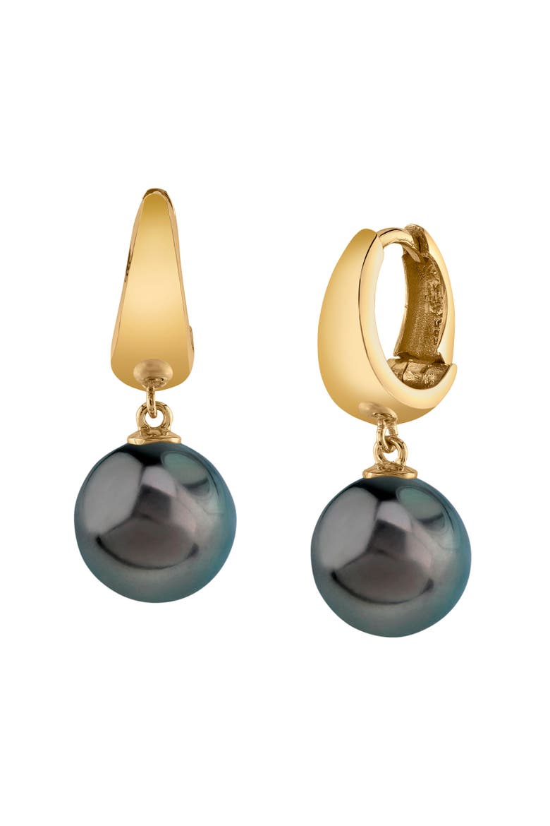 Tahitian South Sea Pearl Hoop Willa Dangling Earrings, Main, color, Yellow Gold
