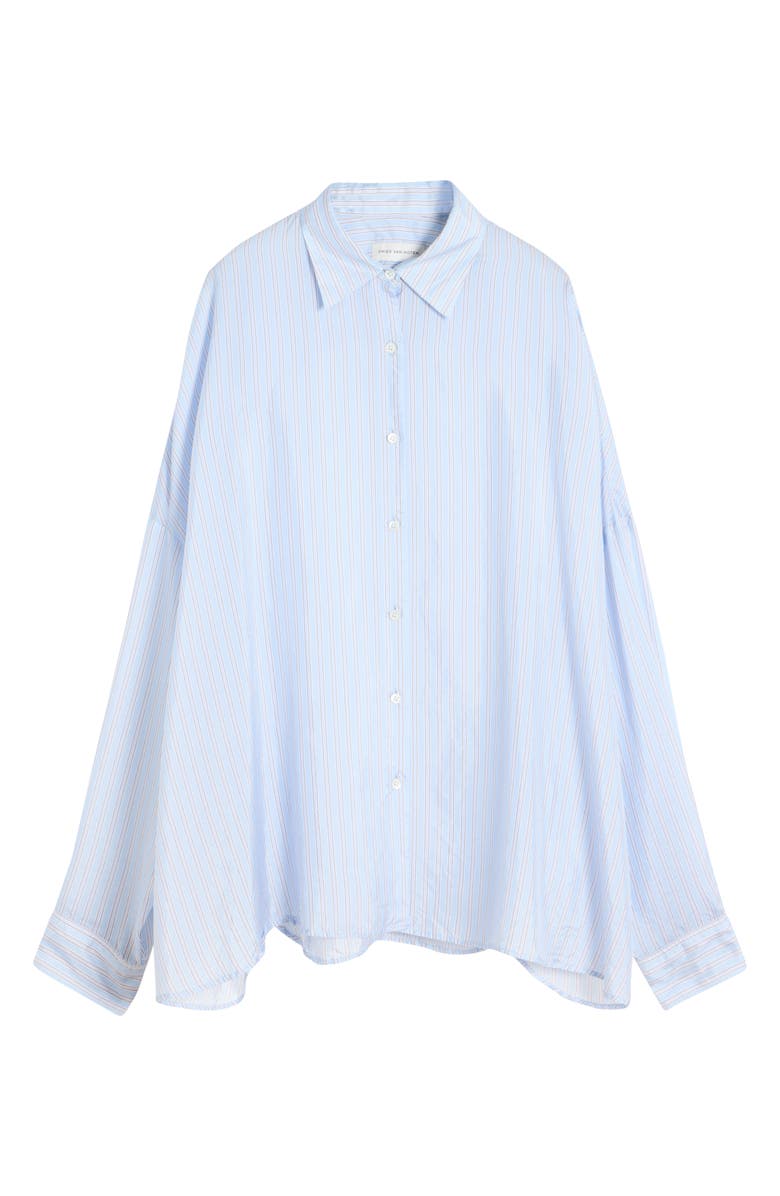 Dries Van Noten Celindo Super Compact Stripe Oversize Supima<sup>®</sup> Cotton Poplin Button-Up Shirt, Alternate, color, Light Blue