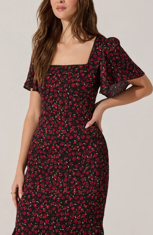 Astr The Label Sara Floral Short Sleeve Dress In Red