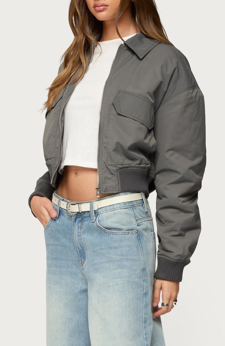 EDIKTED Dolan Oversize Ruched Sleeve Bomber, Alternate, color,