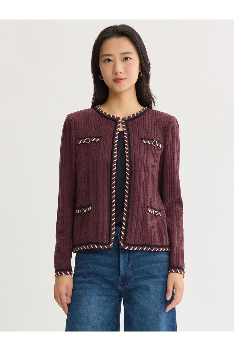 Heritage Whipstitch Cable Knit Jacket, Main, color, Mahogany/Biscotti/Black