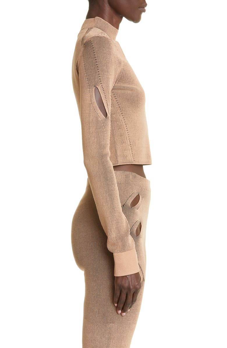 Dion Lee Lock Slit Cutout Rib Sweater, Alternate, color, Camel/ Black