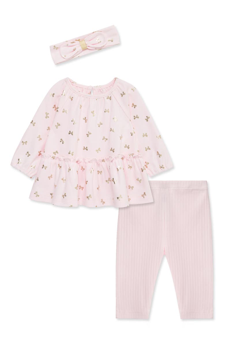 Little Me Bow Shine Tunic, Leggings & Headband Set, Main, color, Pink
