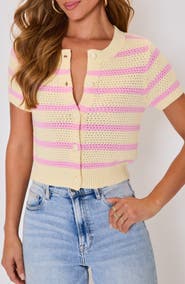 VICI Collection Jessica Stripe Open Stitch Short Sleeve Cardigan