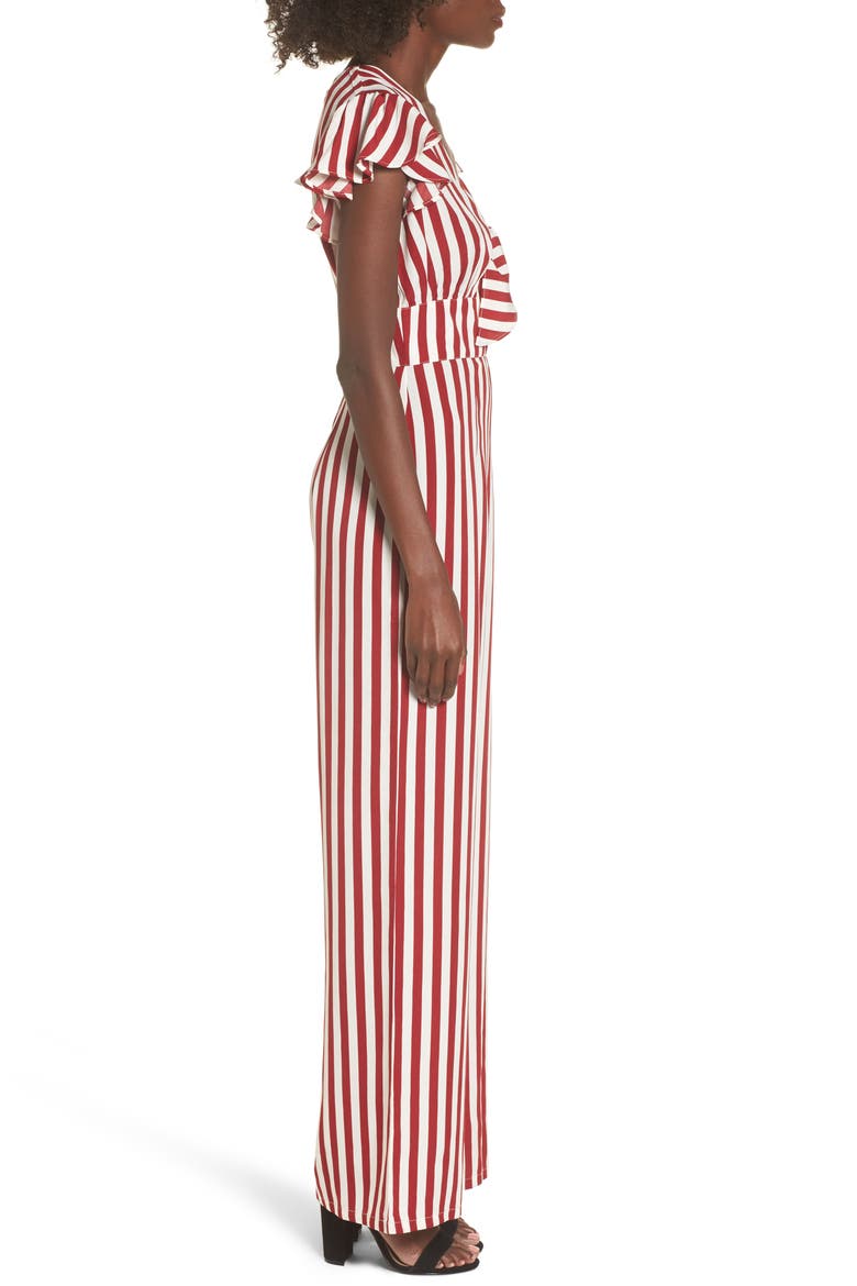 Tie Front Wide Leg Jumpsuit, Alternate, color, RED WHITE STRIPE