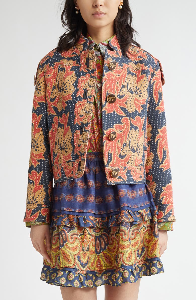 Valentino Garavani Crop Paisley Jacket, Main, color, Indigo