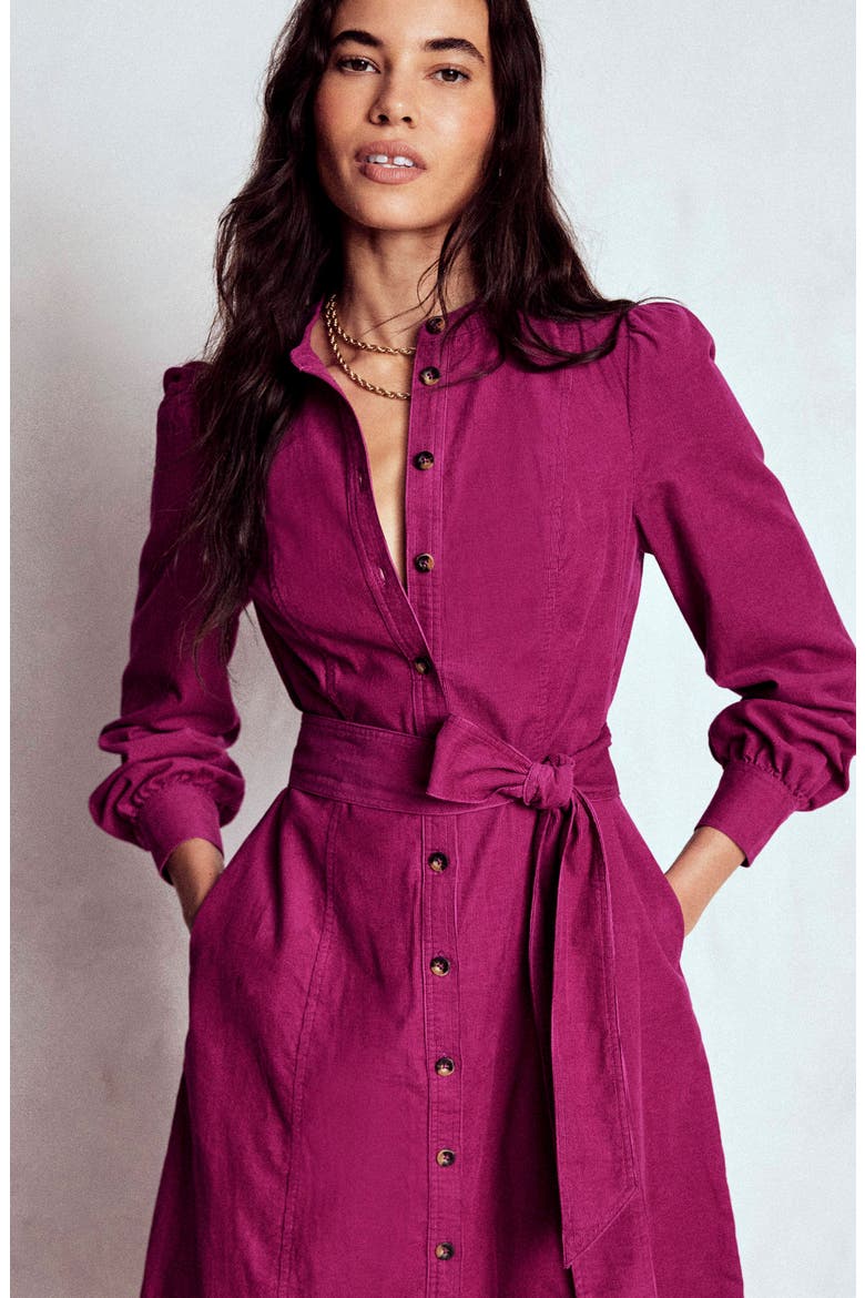 Bre Belted Corduroy Shirtdress, Alternate, color, RICH MAGENTA