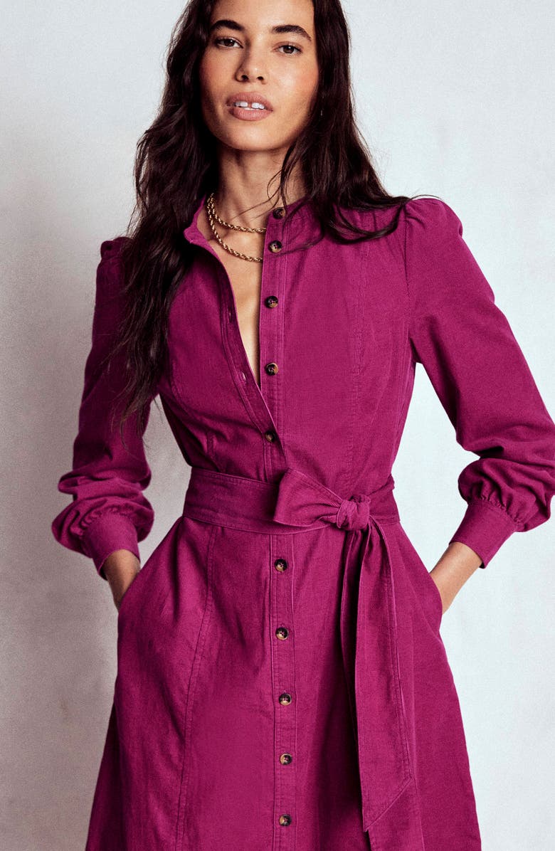 Boden Bre Belted Corduroy Shirtdress, Alternate, color, Rich Magenta