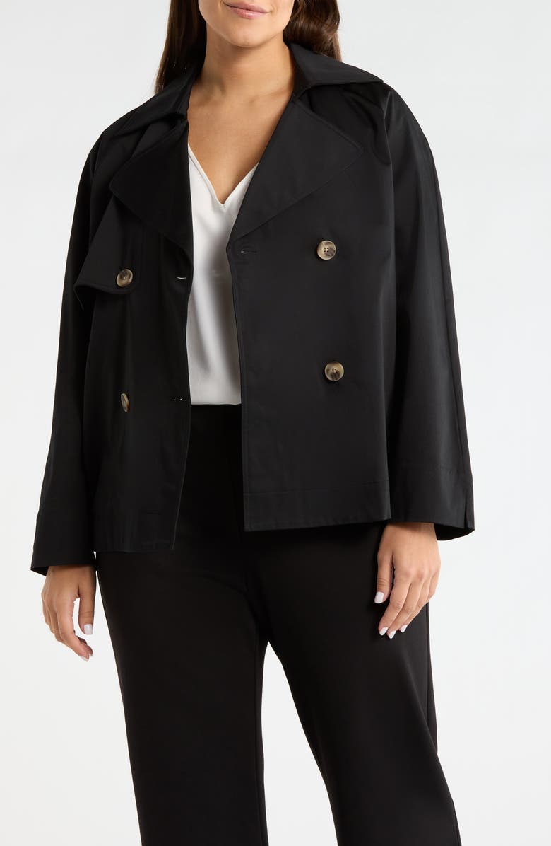 AK ANNE KLEIN Double Breasted Sateen Trench Coat, Main, color, Anne Black