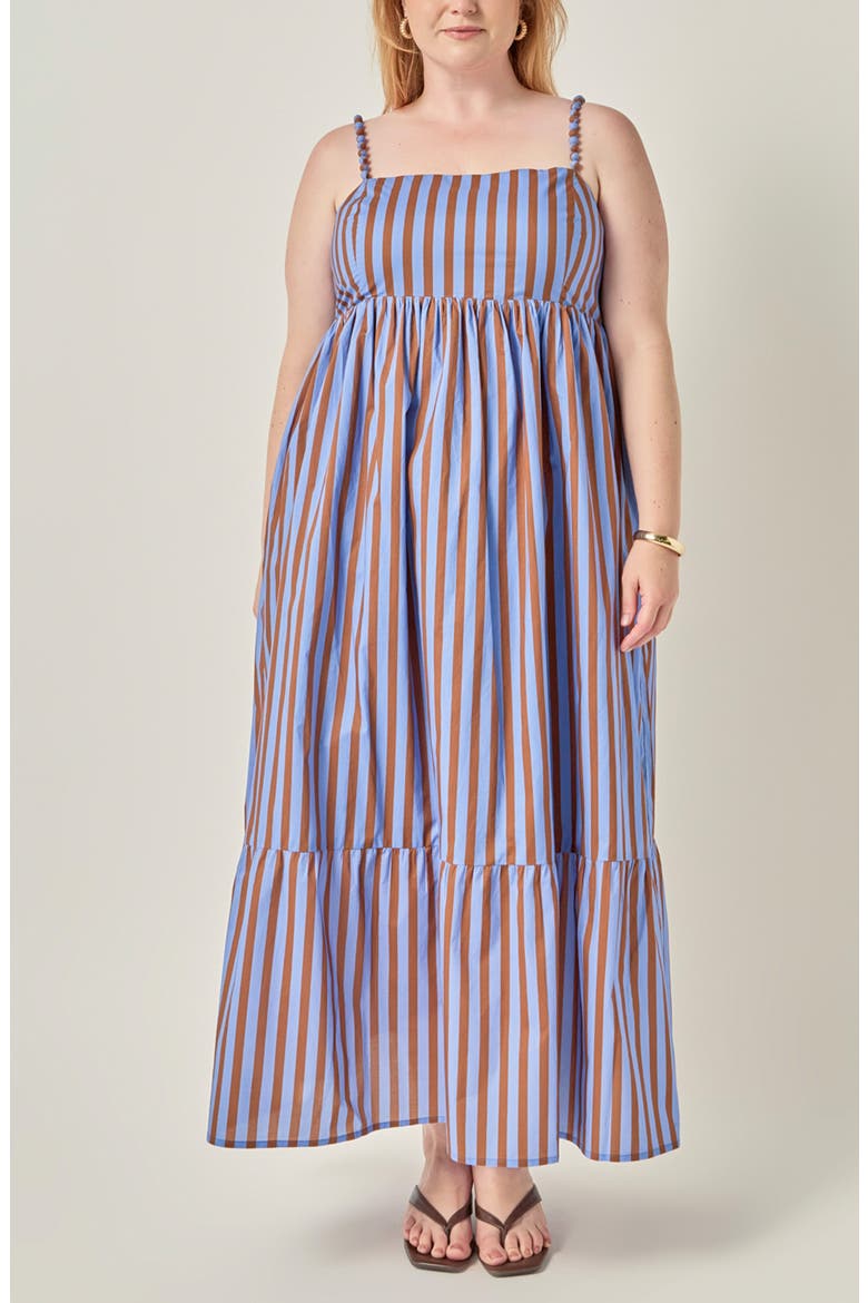Striped Cotton Maxi Dress, Alternate, color, BLUE/ BROWN STRIPE