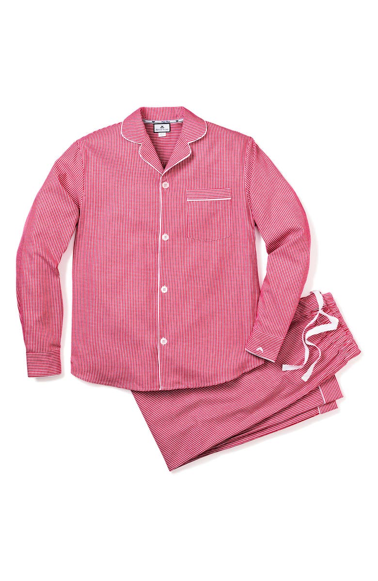 Petite Plume Mini Gingham Cotton Twill Pajamas, Main, color, Red