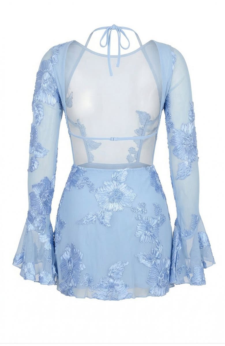 Modenaire Sheer Floral Embroidered Mini Dress, Alternate, color, Pastel Blue
