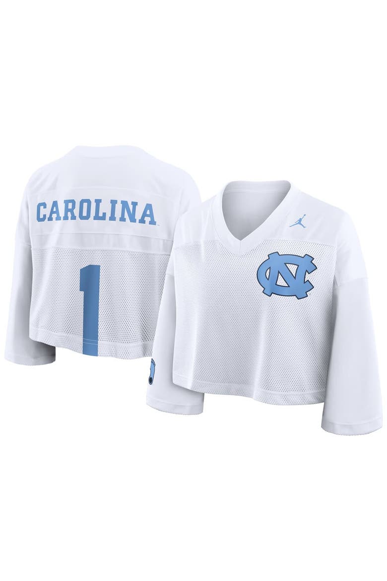 Women's Jordan Brand White North Carolina Tar Heels Cropped Mesh Dri-FIT Fashion Jersey, Main, color, White