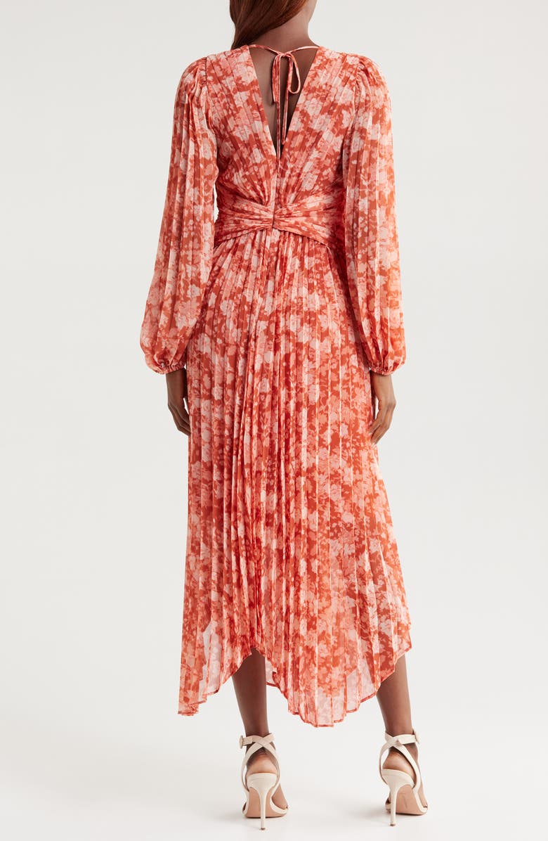 Chelsea28 Pleated Long Sleeve Chiffon Dress, Alternate, color, Rust- Pink Wind Floral