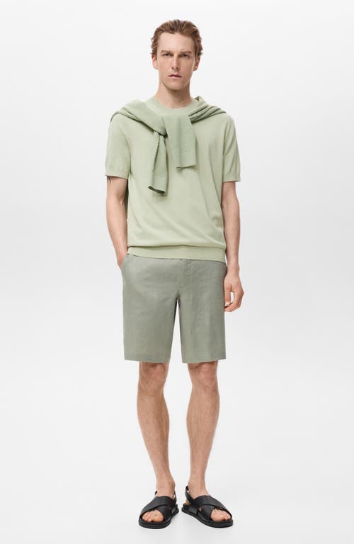 Mango Short Sleeve Cotton Crewneck Sweater In Green