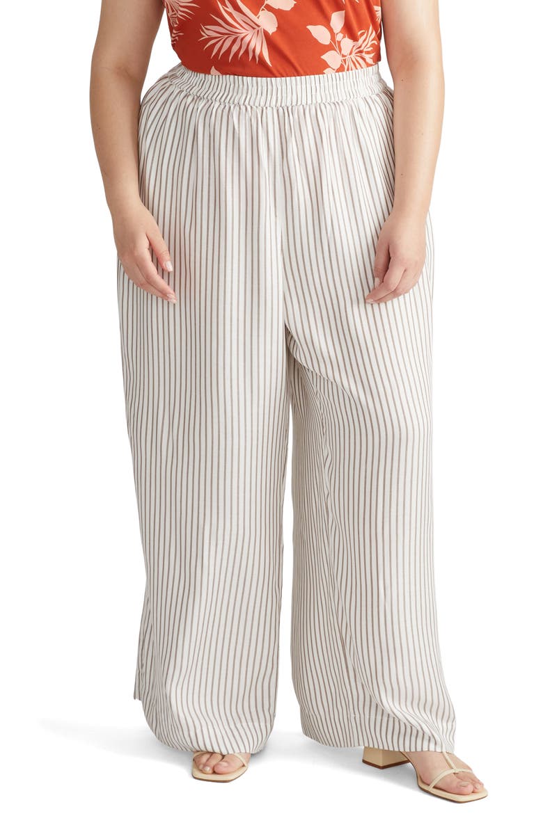 Universal Standard Stripe Wide Leg Beach Pants, Main, color, Beige/White Stripe