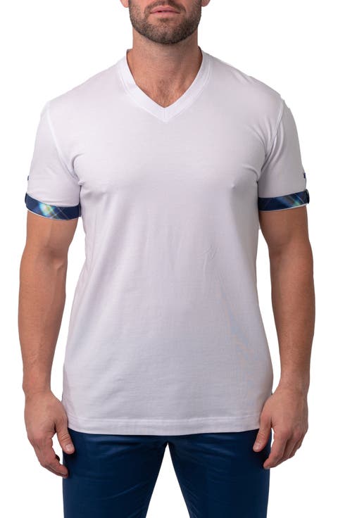 Vivaldisolidbeach White V-Neck T-Shirt