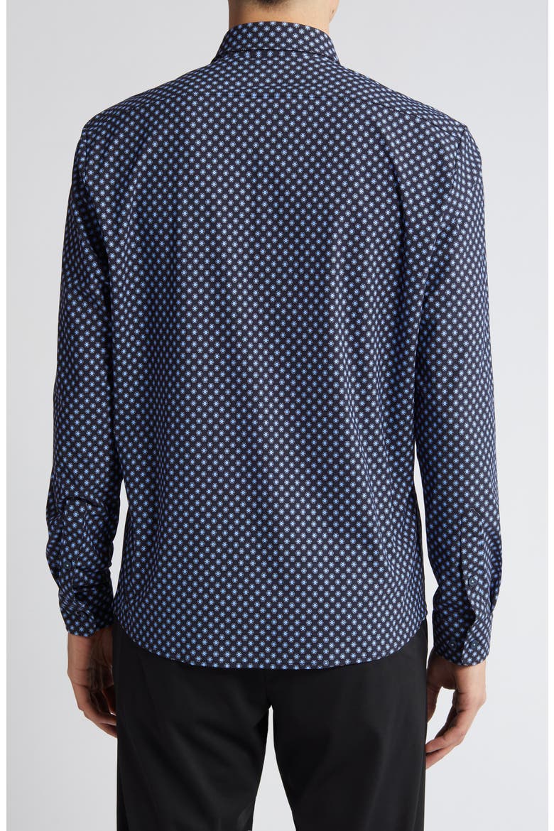 Liam Regular Fit Geometric Medallion Print Stretch Button-Up Shirt, Alternate, color, NVY