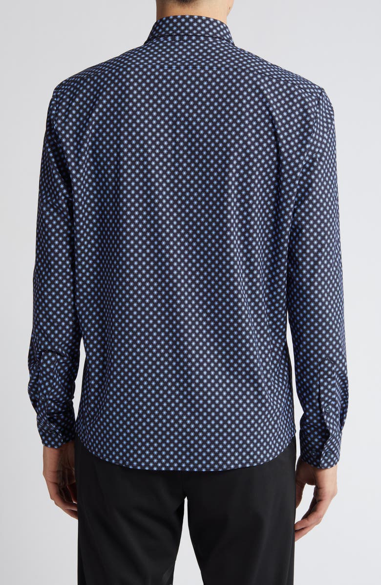 BOSS Liam Regular Fit Geometric Medallion Print Stretch Button-Up Shirt, Alternate, color, Nvy