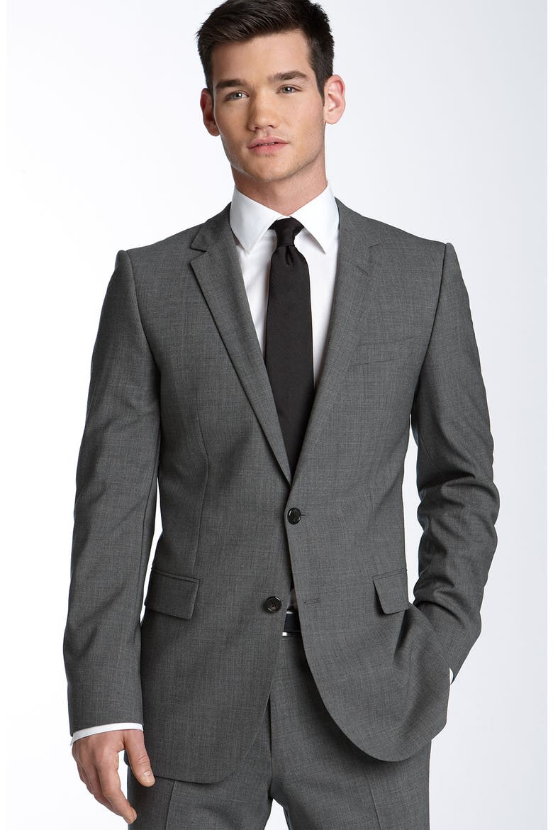 HUGO 'Aikonen' Trim Fit Grey Stretch Wool Suit, Main, color, LIGHT GREY