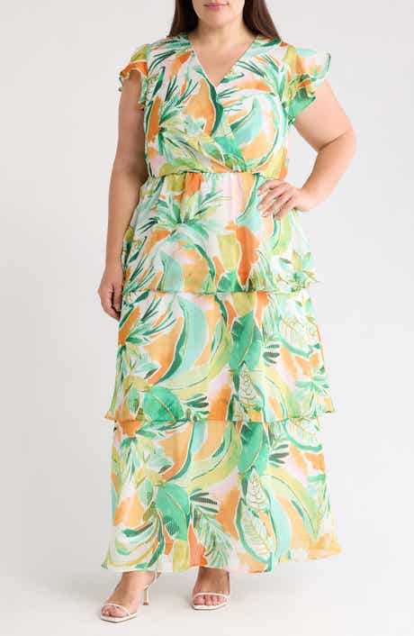 Julia Jordan Flutter Sleeve Tiered Maxi Dress