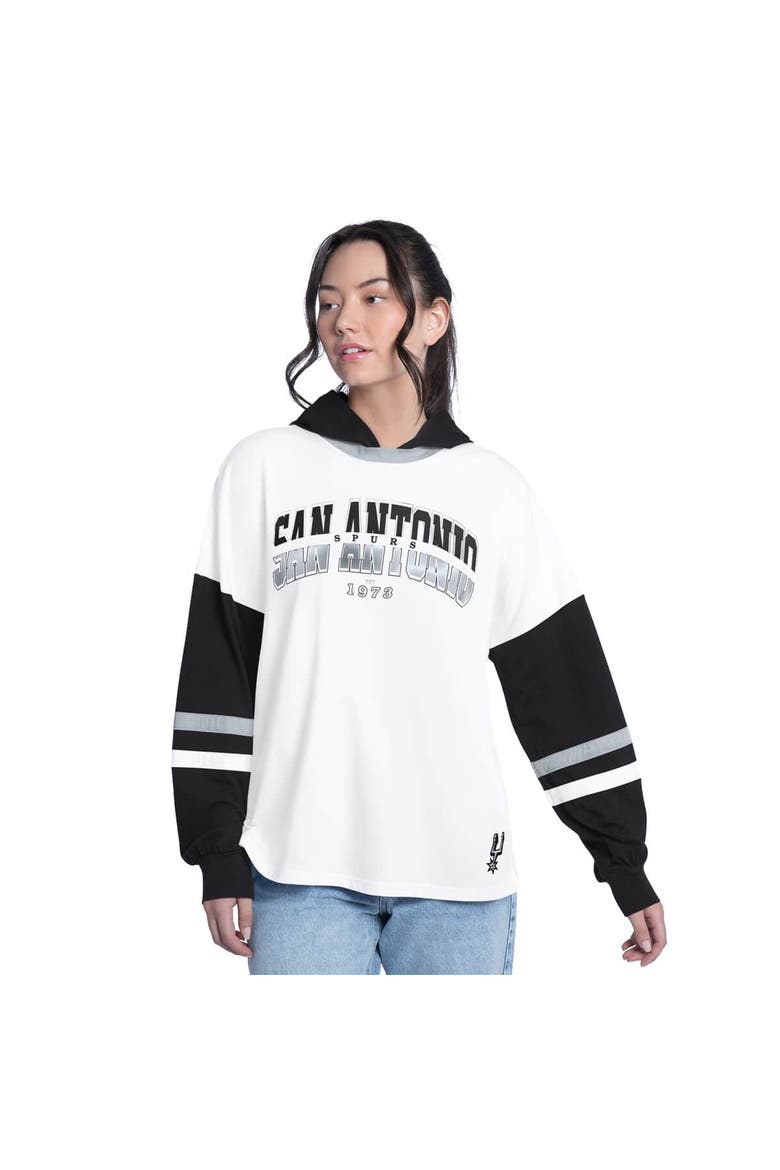 Women's G-III 4Her by Carl Banks  White/Black San Antonio Spurs Key Player Oversized Hooded Long Sleeve T-Shirt, Main, color, White