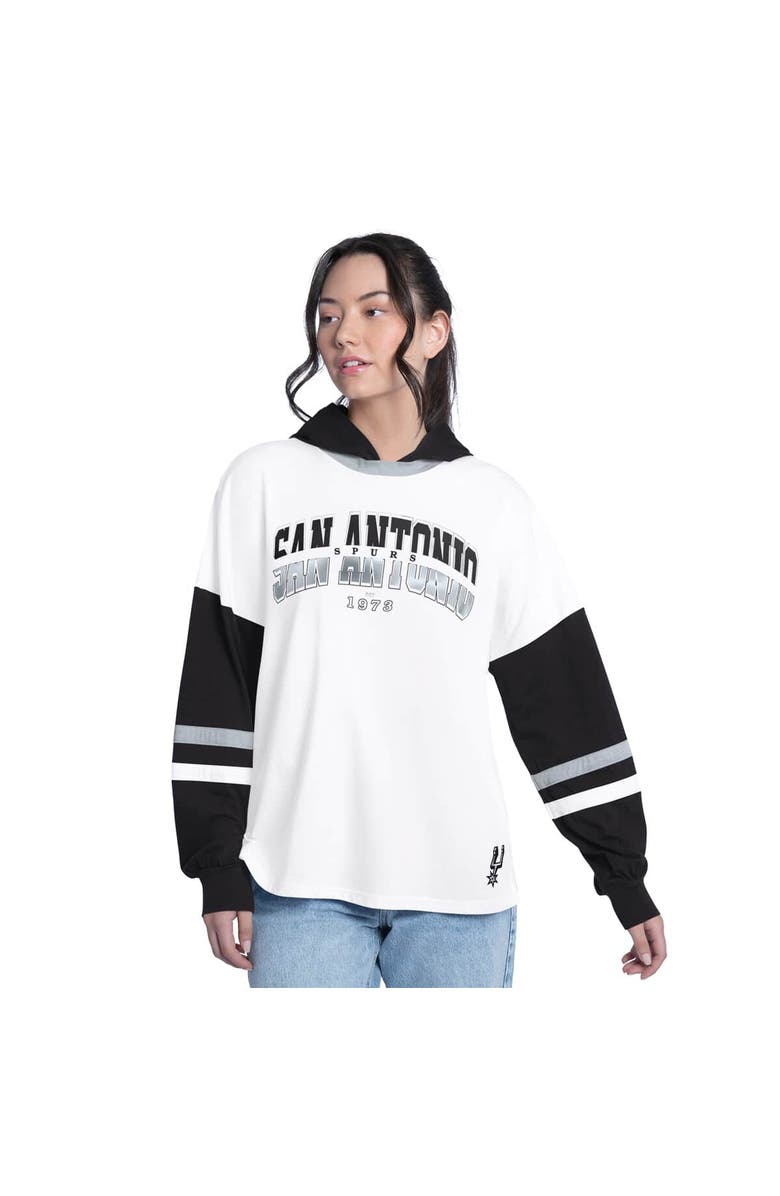 G-III 4HER BY CARL BANKS Women's G-III 4Her by Carl Banks  White/Black San Antonio Spurs Key Player Oversized Hooded Long Sleeve T-Shirt, Main, color, White