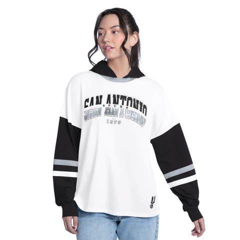 Women's G-III 4Her by Carl Banks  White/Black San Antonio Spurs Key Player Oversized Hooded Long Sleeve T-Shirt