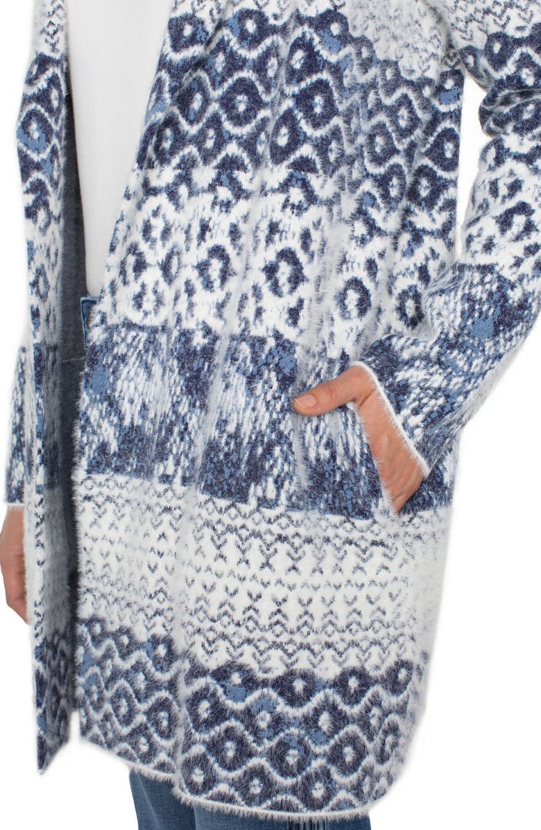 Liverpool Los Angeles Longline Open Front Jacquard Cardigan, Alternate, color, Navy Shibori Mix Texture