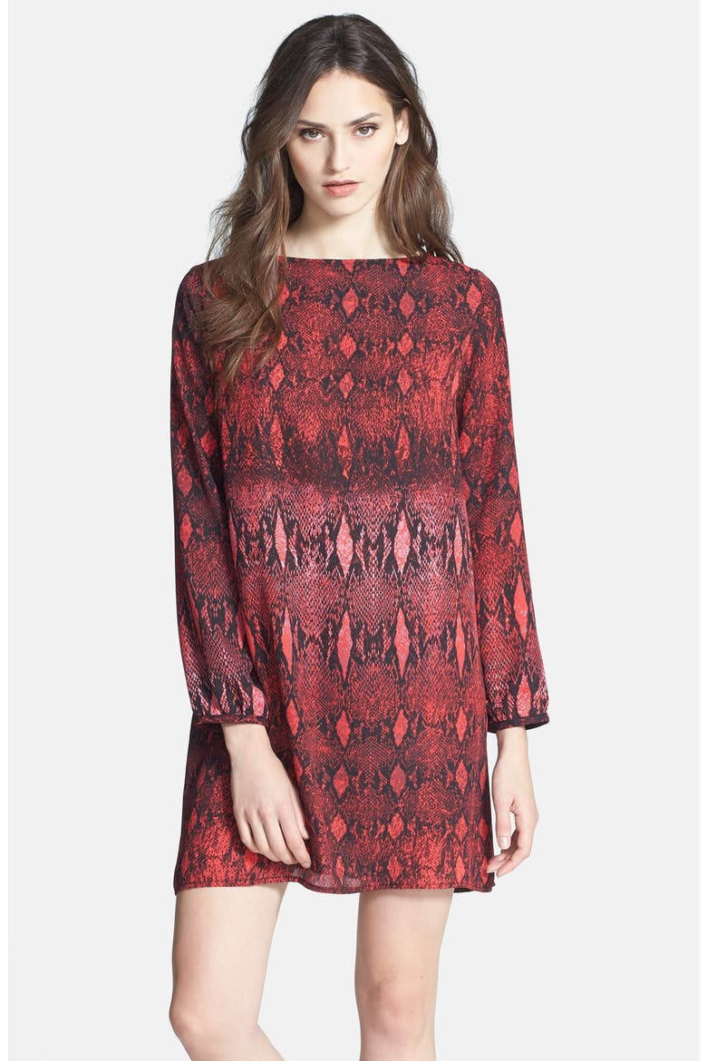 BB Dakota 'Vasha' Snakeskin Print Shift Dress, Main, color, RED