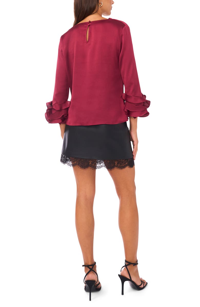 Vince Camuto Tiered Ruffle Sleeve Satin Top, Alternate, color, Boysenberry