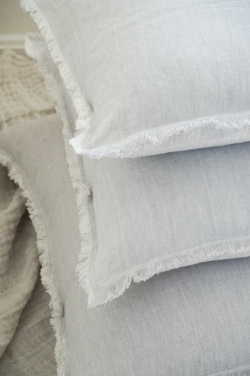 Anaya Fringe Soft Linen Pillow With Down Alternative Insert In Light Grey