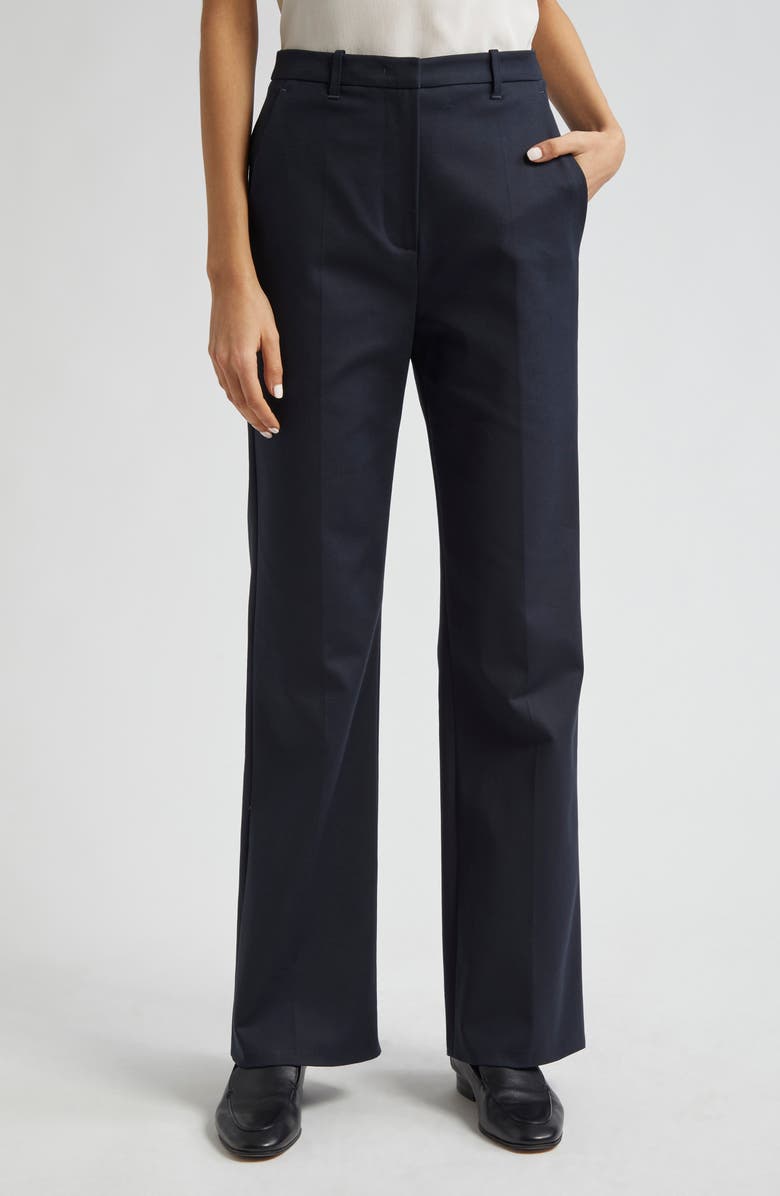 Emporio Armani Cotton Couture Flare Pants, Main, color, Solid Blue Navy