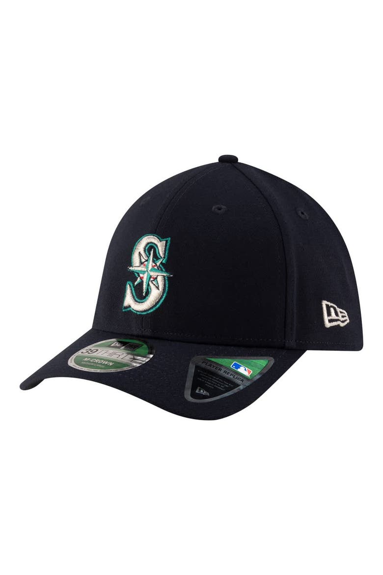 Men's New Era  Navy Seattle Mariners Player Replica 39THIRTY M-Crown Flex Hat, Main, color, Navy