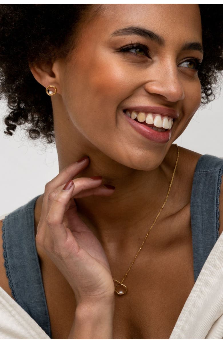 Dower & Hall Open Circle & White Pearl Waterfall Pendant, Alternate, color, Yellow Gold Vermeil