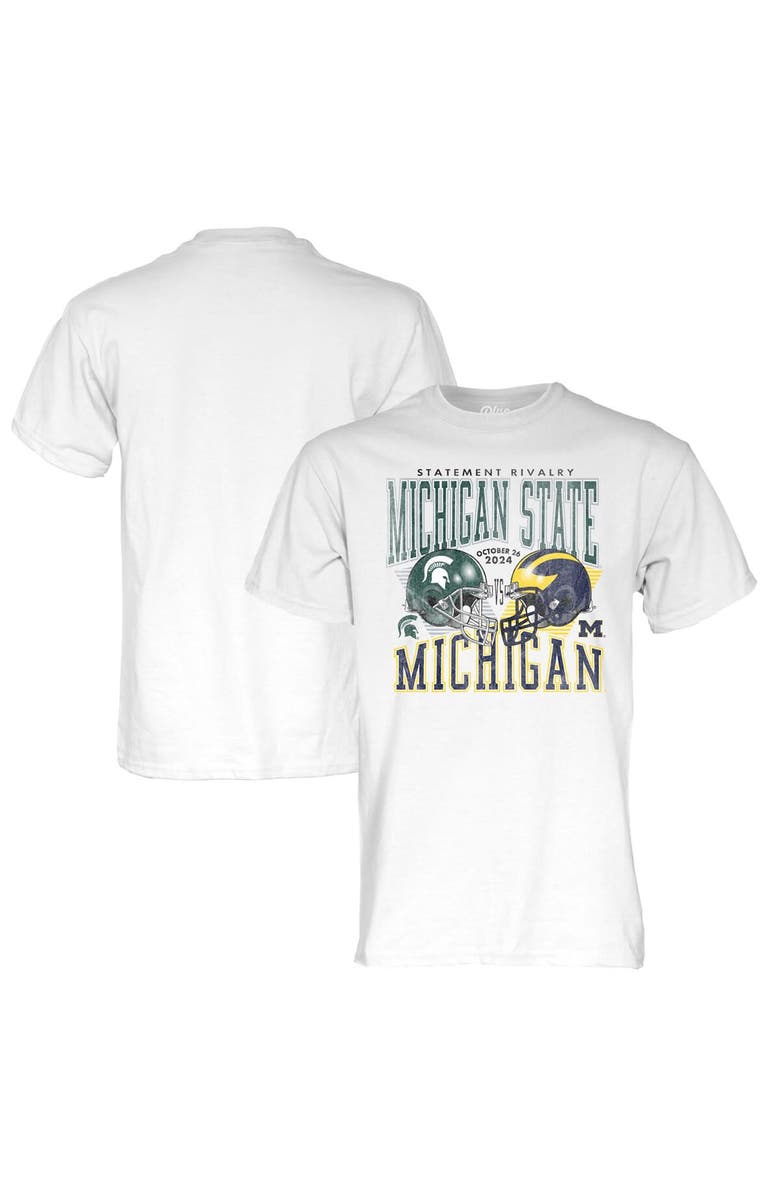 BLUE 84 Unisex Blue 84 White Michigan State Spartans vs. Michigan Wolverines 2024 Rivalry Matchup T-Shirt, Alternate, color, White