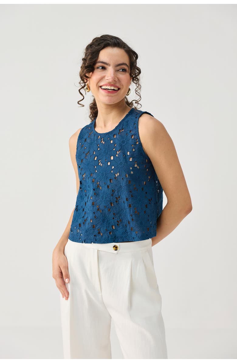 Reistor Embroidered Button-Back Top, Alternate, color, Embroidered Cotton Blue