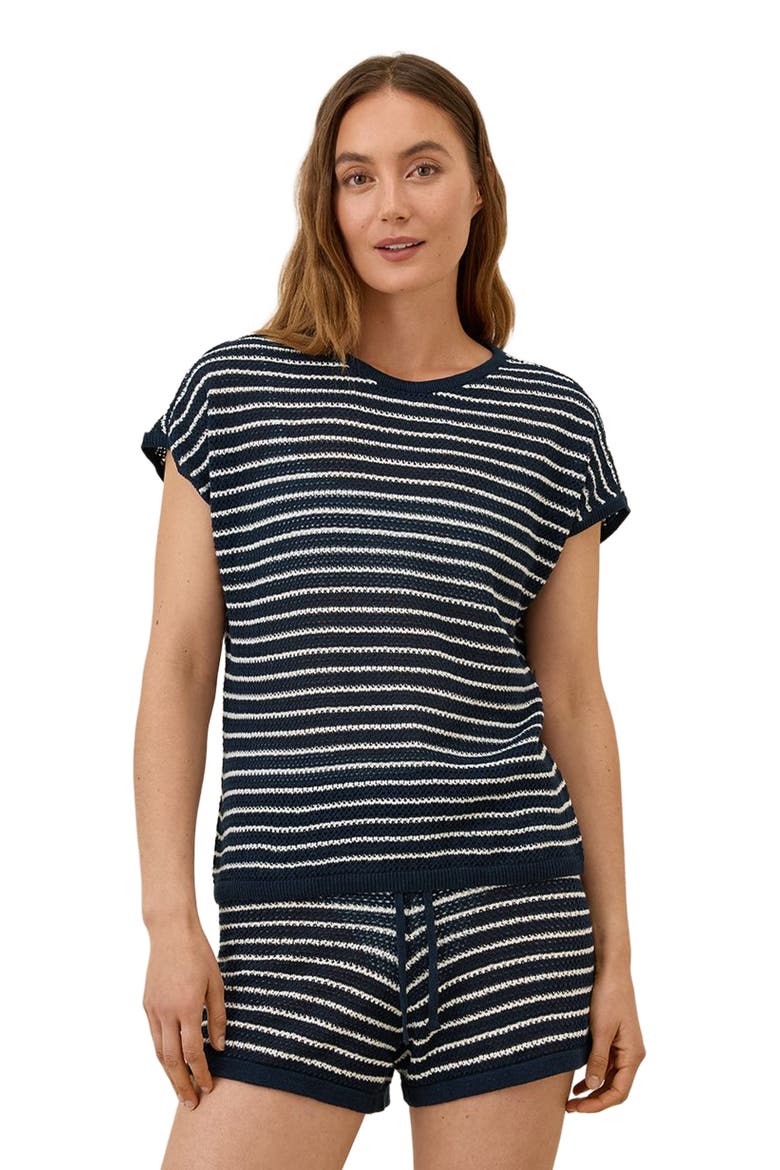 Beachside Linen Short Sleeve Top Made with Organic Cotton, Alternate, color, Capri Stripe