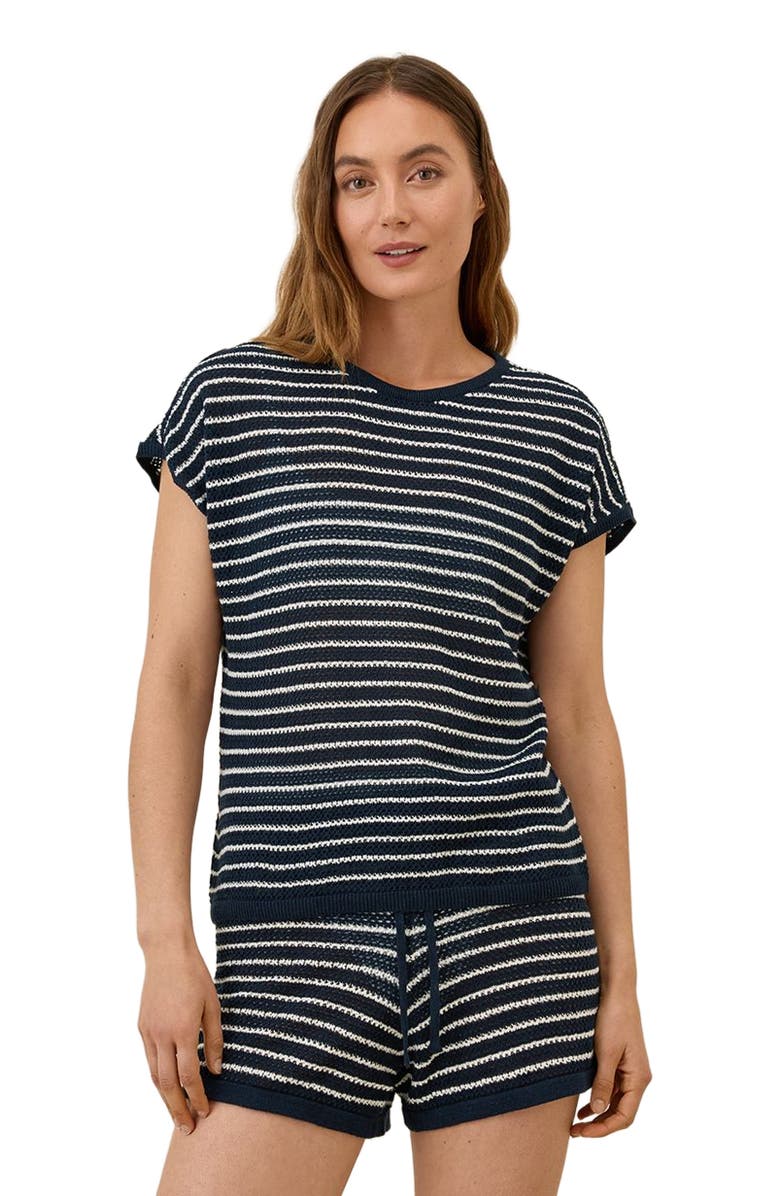 Pact Beachside Linen Short Sleeve Top Made with Organic Cotton, Alternate, color, Capri Stripe