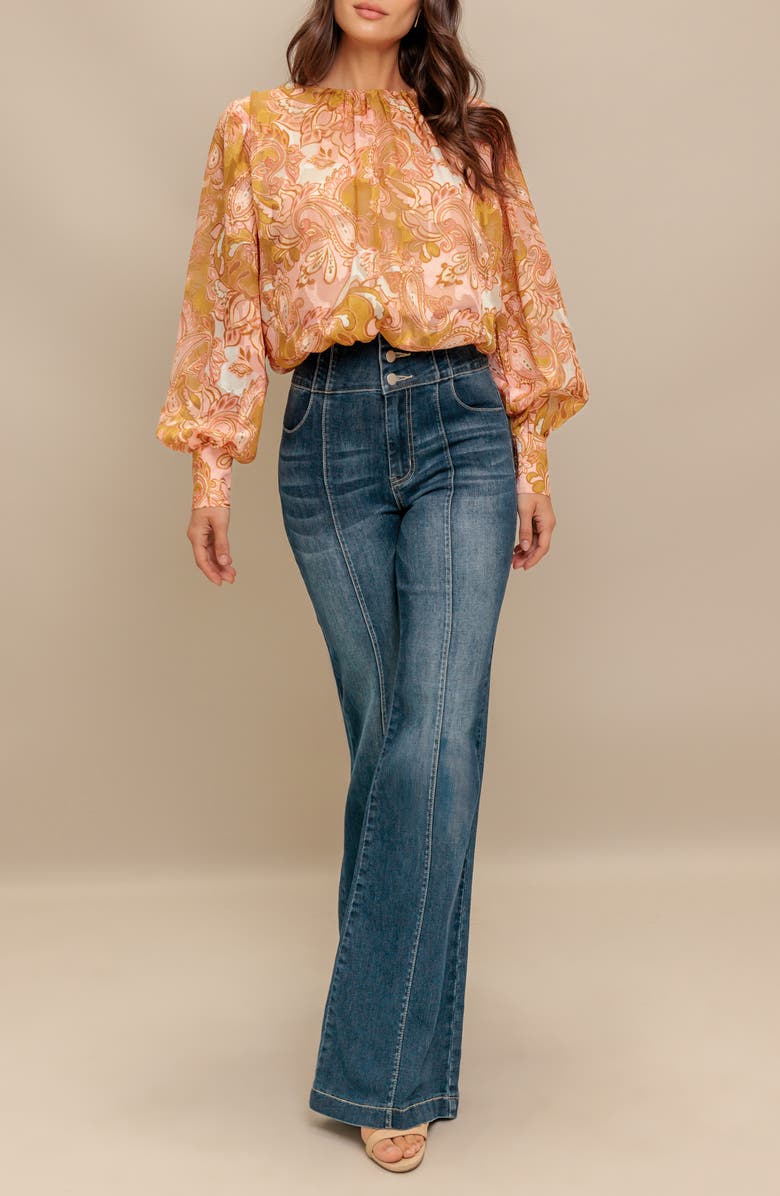 FLYING TOMATO Print Jacquard Long Sleeve Top, Alternate, color, Camel