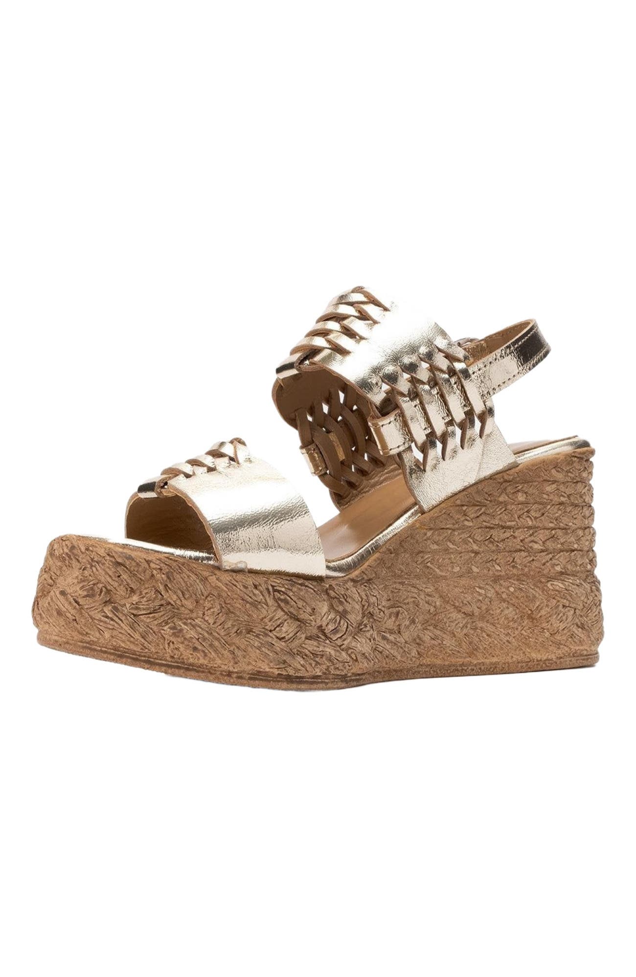 Forever & Always Shoes Olien Suede Leather Platform Espadrilles, Alternate, color, Gold Leather